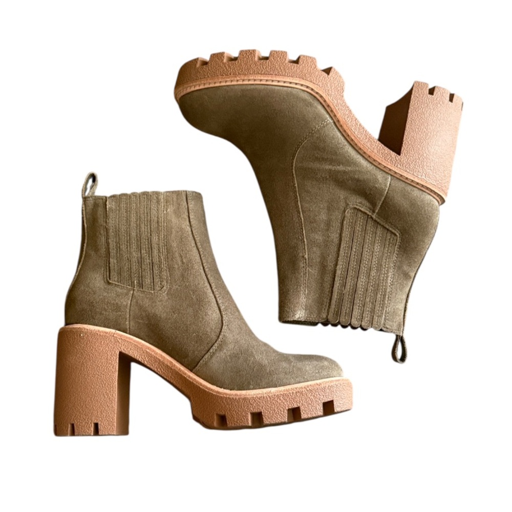 Gianni Bini Waterproof Winney Lug Sole Boots In Olive Suede Size 9.5
